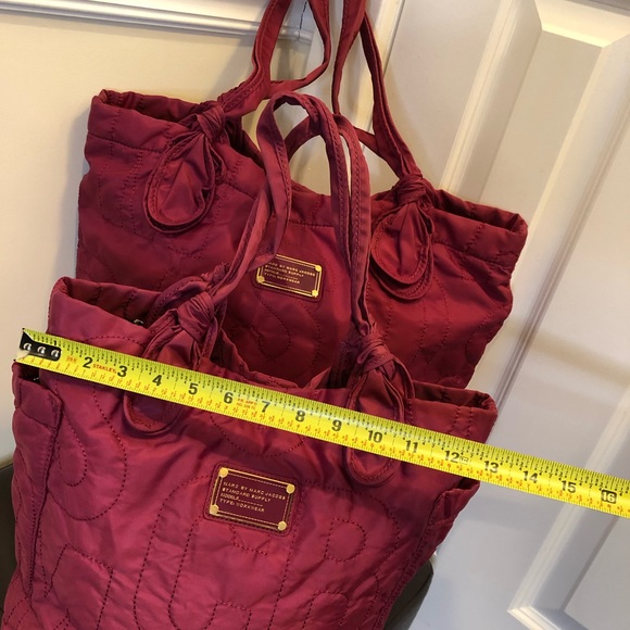 MARC JACOBS Workwear Pink Embroidered Logo Quilted Tote Bag w. Side Pockets - Picture 7 of 13